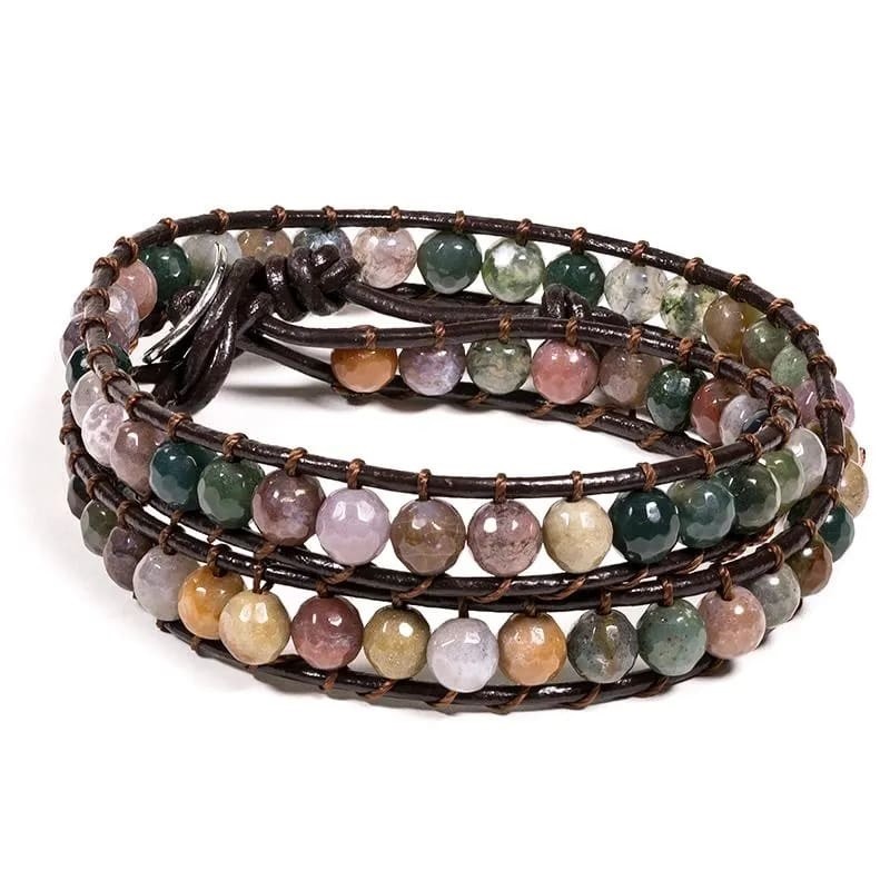 Bracelet en cuir d'agate naturelle pierre perlée cuir bracelets perlés