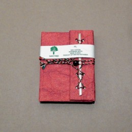 Carnet tibétain en coton et papier recyclé 13x9cm - coloris rouge