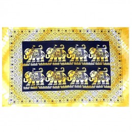 Tenture murale indienne en coton éléphants - Couleur jaune - Grande taille