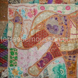 Tenture murale indienne patchwork éléphant du Rajathan, tenture faite à la main, pièce unique