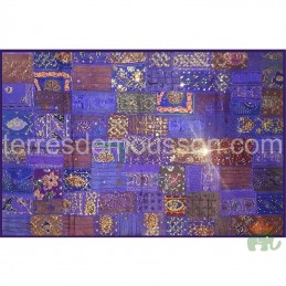 Tenture murale indienne patchwork violet fait main 150x100cm