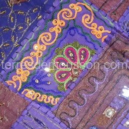 Tenture murale indienne patchwork violet fait main 150x100cm