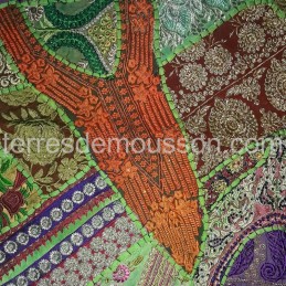 Tenture murale indienne patchwork vert fait main 150x100cm
