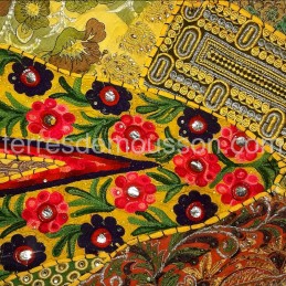 Tenture patchwork indienne artisanale, coloris jaune, fait main, 150x100cm