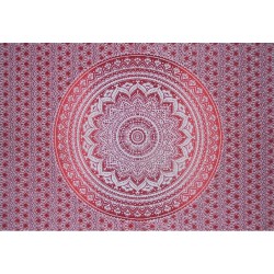 Tenture indienne en coton mandala grande taille 110 cm couleur rouge