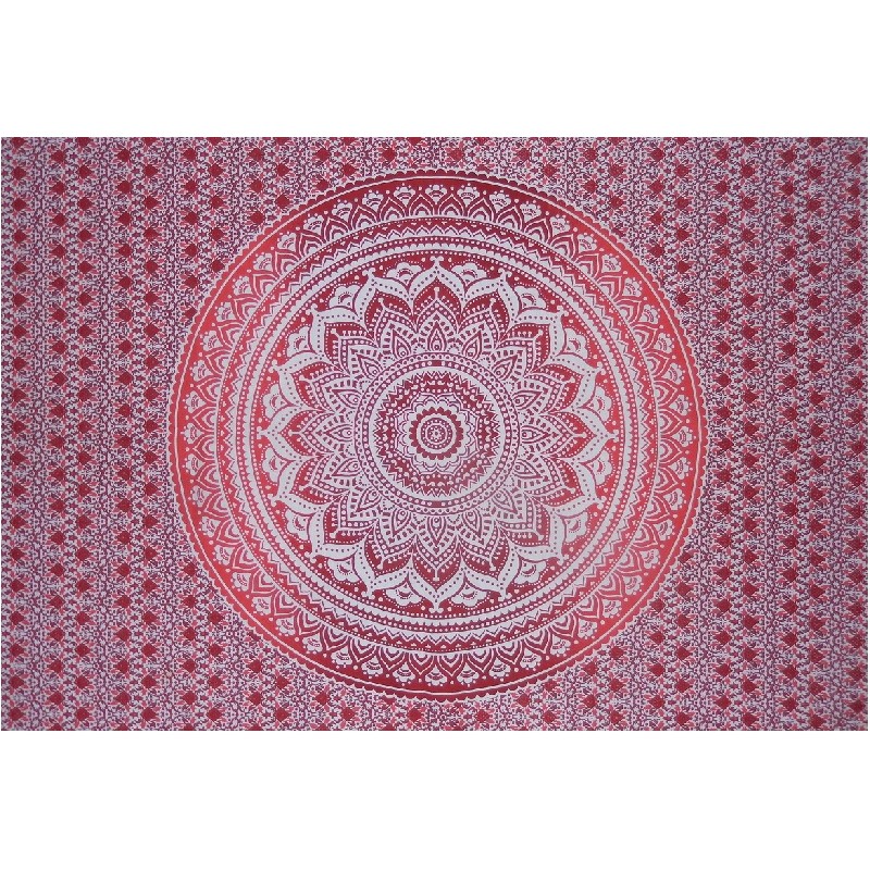 Tenture indienne en coton mandala grande taille 110 cm couleur rouge