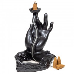 Main de Bouddha 19cm - Brûle-encens à refoulement en céramique