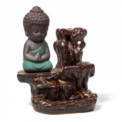 Petit Bouddha 13cm - Brûle-encens à refoulement en céramique