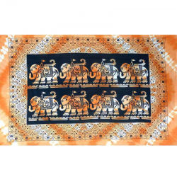 Tenture murale indienne en coton éléphants - Couleur orange