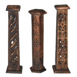 Porte-encens tour, pour cônes et bâtonnets d’encens, en bois de sheesham, hauteur 31cm